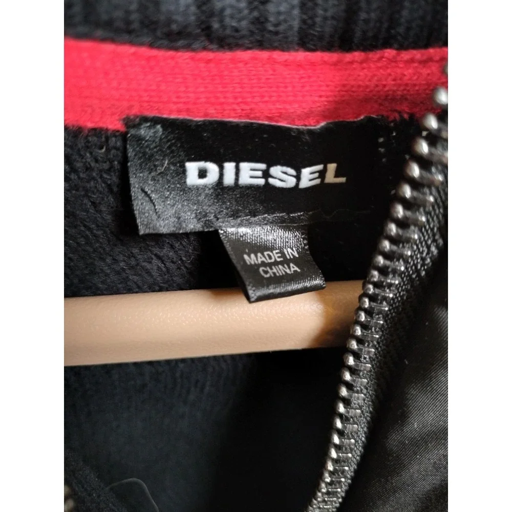 Vintage Diesel Full-Zip Heavyweight Cardigan Sweater Black Chevron Ribbed XL